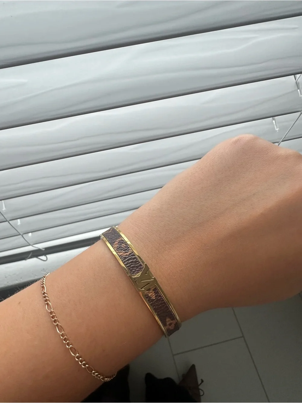 Gold-Tone Brown Patterned Bangle Bracelet